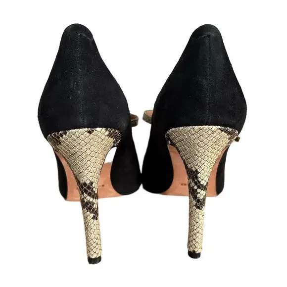Coach Fulton Black Suede Snakeskin T-Strap Pointed Toe Stiletto Heels size 8.5 - Picture 4 of 9